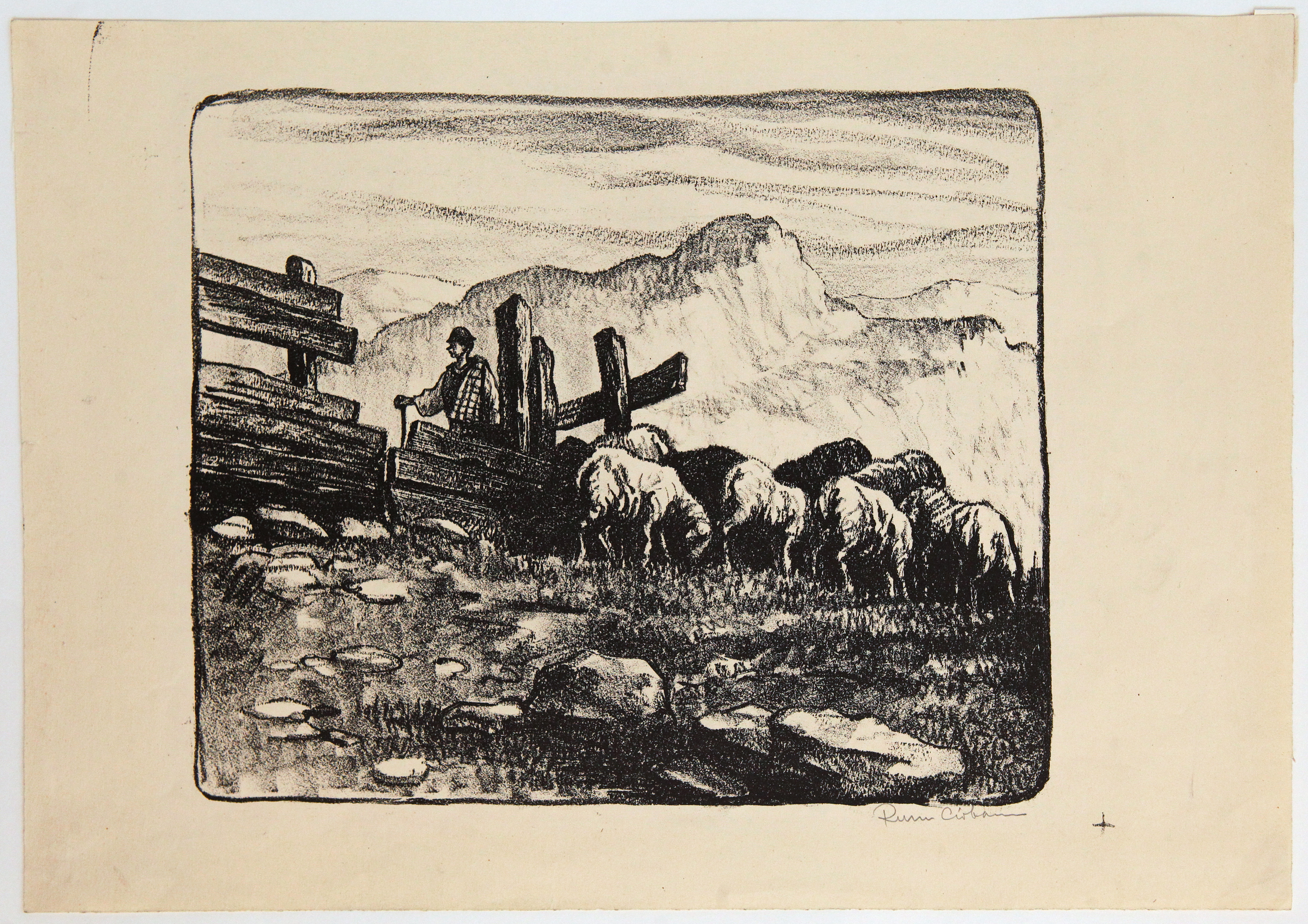 Victor Rusu-Ciobanu (1911-1981) Cioban, anii 1930, hârtie, litografie, 27,6 X 34 